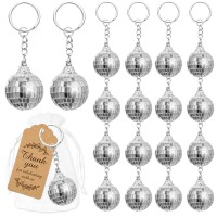 Banballon Mirror Disco Ball Keychain With Organza Bags Thank You Tags Disco Party Favors For 70S 80S Disco Theme Party Birthday