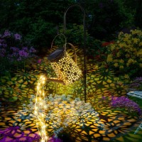 Zwoos Solar Watering Can With Cascading Lights, Solar Waterfall Lights With String Lights, Waterproof Outdoor Solar Lights For Garden, Patio, Yard And Pathway (Flower - Steady)