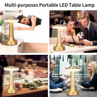 Leroxo Portable Metal Desk Lamp,3 Color Touch Sensor Control Cordless Led Table Lamp,3-Levels Brightness Rechargeable Bedside Lamp,Night Light For Kids Nursery,Dining Room Lamp (Gold)