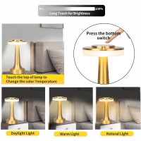 Leroxo Portable Metal Desk Lamp,3 Color Touch Sensor Control Cordless Led Table Lamp,3-Levels Brightness Rechargeable Bedside Lamp,Night Light For Kids Nursery,Dining Room Lamp (Gold)