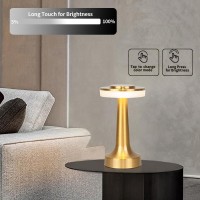 Leroxo Portable Metal Desk Lamp,3 Color Touch Sensor Control Cordless Led Table Lamp,3-Levels Brightness Rechargeable Bedside Lamp,Night Light For Kids Nursery,Dining Room Lamp (Gold)