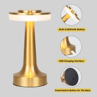 Leroxo Portable Metal Desk Lamp,3 Color Touch Sensor Control Cordless Led Table Lamp,3-Levels Brightness Rechargeable Bedside Lamp,Night Light For Kids Nursery,Dining Room Lamp (Gold)