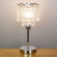 Anika 62319 Crystal Chandelier Dual Usb Table Lamp / Switch Control / Easy To Install Bulb / Silver Base / Mains Powered / 39.5 X 18Cm