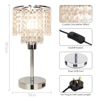 Anika 62319 Crystal Chandelier Dual Usb Table Lamp / Switch Control / Easy To Install Bulb / Silver Base / Mains Powered / 39.5 X 18Cm