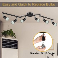 Garosa 6-Light Led Track Lighting Kit Rotatable Lamp Head 6 Way Ceiling Spotlight Gu10 Base Socket Vintage Track Ceiling Light For Home Kitchen Office Restaurant Decoration(Bulb Not Included)(Black)