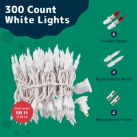 Prextex Bright & Colorful Christmas Lights (60 Feet, 300 Lights) - Fall Decor & Christmas Tree Lights With White Wire - Indoor/Outdoor String Lights - Multi-Color Twinkle Lights