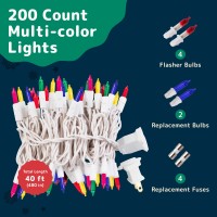 Prextex Bright & Colorful Christmas Lights (40 Feet, 200 Lights) - Fall Decor & Christmas Tree Lights With White Wire - Indoor/Outdoor String Lights - Multi-Color Twinkle Lights