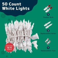 Prextex Christmas Lights (10 Feet, 50 Lights) - Clear White Christmas Tree Lights With White Wire - Indoor/Outdoor String Lights - Warm White Twinkle Lights