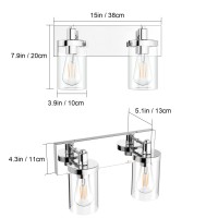 Aipsun Bathroom Vanity Lighting Fixtures Chrome Vanity Light 2 Light Stainless Steel Bathroom Light With Clear Glass Shade(Exclude Bulb)