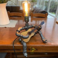 Wibota Music Guitar Table Lamp Art Decor Guitar Stuff Cool Gifts For Music Art Lovers Microphone Players For Men Steampunk Pipe