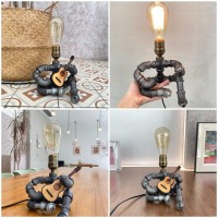 Wibota Music Guitar Table Lamp Art Decor Guitar Stuff Cool Gifts For Music Art Lovers Microphone Players For Men Steampunk Pipe