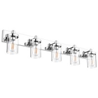 Aipsun Chrome Bathroom Light Fixtures 5 Light Bathroom Vanity Light Stainless Steel Bathroom Wall Light With Clear Glass Shade(Exclude Bulb)