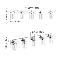 Aipsun Chrome Bathroom Light Fixtures 5 Light Bathroom Vanity Light Stainless Steel Bathroom Wall Light With Clear Glass Shade(Exclude Bulb)