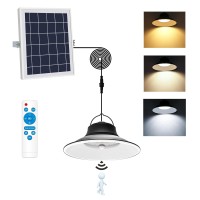 Niorsun Solar Pendant Light, Upgraded Motion Sensor Light Outdoor Solar Lights Indoor Dimmable With Remote 3000K/4500K/6000K, 16.4Ft Cable Ip65 Waterproof For Shed, Barn, Gazebo, Patio(1 Pack)