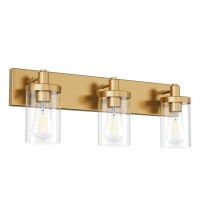 Aipsun Gold Vanity Light 3 Lights Bathroom Vanity Lighting Fixtures Over Mirror Bathroom Wall Light With Clear Glass Shade(Exclude Bulb)