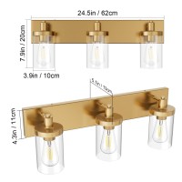 Aipsun Gold Vanity Light 3 Lights Bathroom Vanity Lighting Fixtures Over Mirror Bathroom Wall Light With Clear Glass Shade(Exclude Bulb)