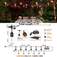 Achin Outdoor String Lights Led 96 Ft (2X48Ft) Dimmable Patio Lights Waterproof With 30+2 Plastic Bulbs Shatterproof Edison String Lights Outdoor Connectable For Gazebo Caf