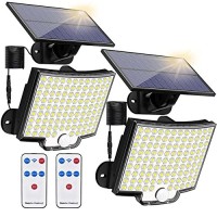 Solar Lights Outdoor, 106 Led 3000Lm Solar Powered Motion Sensor Flood Lights With Remote, Dusk To Dawn Led Solar Security Wall Lights With 16.5Ft Cable Ip65 Waterproof For Outside, Garage, 2 Pack