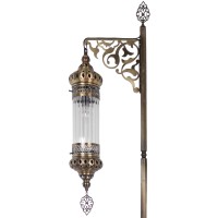 Demmex Turkish Moroccan Ottoman Era Style Antique Vintage Standing Floor Lamp, Antique Brass Metal Body, Shatterproof Pyrex Glass, 5.5 Ft -165Cm