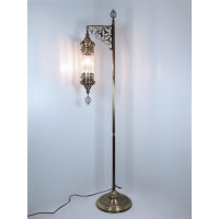 Demmex Turkish Moroccan Ottoman Era Style Antique Vintage Standing Floor Lamp, Antique Brass Metal Body, Shatterproof Pyrex Glass, 5.5 Ft -165Cm