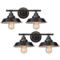 Farmhouse Rustic Style Vintage 2-Lights Vanity Wall Sconce Lighting, Elibbren E26 Base Metal Matte Black Industrial Bathroom Wall Light Fixture For Bathroom ,2Pack