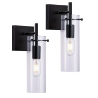 Krasty Black Wall Sconce Set Of 2, Modern Bathroom Wall Sconce, Wall Sconce Light Fixture With Clear Glass Shade, Metal Black Wall Light For Bedroom Mirror Living Room Farmhouse