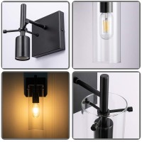 Krasty Black Wall Sconce Set Of 2, Modern Bathroom Wall Sconce, Wall Sconce Light Fixture With Clear Glass Shade, Metal Black Wall Light For Bedroom Mirror Living Room Farmhouse