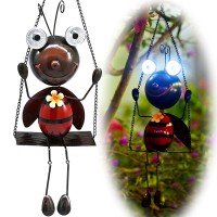 Gdf Solar Lady Bugs Swing Metal Ladybug Hanging Animal Garden Decor Waterproof Solar Lights Decorative Outdoor Lights For Outsid