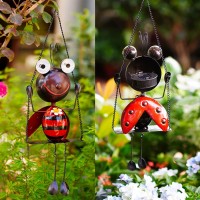 Gdf Solar Lady Bugs Swing Metal Ladybug Hanging Animal Garden Decor Waterproof Solar Lights Decorative Outdoor Lights For Outsid