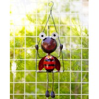 Gdf Solar Lady Bugs Swing Metal Ladybug Hanging Animal Garden Decor Waterproof Solar Lights Decorative Outdoor Lights For Outsid