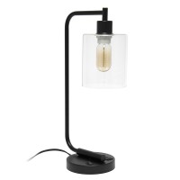 Simple yet modern this desk lamp is sure to add a touch of style to any room in your home This beautifully crafted iron desk lamp combines a simple base with a curved arm 2 USB ports and a clear cylinder glass shade for a sleek and sophisticated combinati