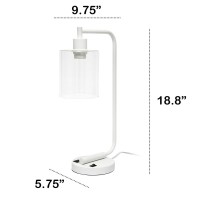 Modern Iron Desk Lamp With Usb Port And Glass Shade