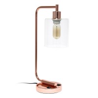 Modern Iron Desk Lamp With Usb Port And Glass Shade Rose Gold