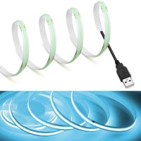 Mdee?Cob Led Strip Lights Iceblue 6.56Ft/2M Usb Powered 5V Flexible Led Tape Lights With Usb Connector Cri 90+ 800Lm/M 320Leds/M For Indoor And Outdoor D?Cor(Iceblue6.56Ft/2M)