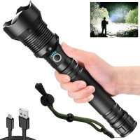 Kwznob Rechargeable Led Flashlights 100000 High Lumens Super Bright Flashlights With 3 Modes Waterproof Zoomable Flash Light Fo