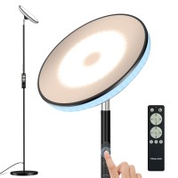 Floor Lamp,42W 3700Lm Modern Torchiere Sky Led Lamps,Bright Tall Standing Pole Light With Remote,5 Color Temperatures Dimmable,Memory Function & 1/2/3H Timer For Living Room,Bedroom,Office-(Black)