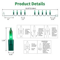 Lamphome St Patricks Day Mini String Lights Superbright Extendable Green Christmas Lights Decoration 100Lights 196Ft Ul Cer