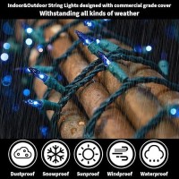 Lamphome Superbright Extendable Blue Christmas Lights Decoration 100Lights 196Ft Ul Certified Mini Bulb String Lights Set For