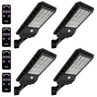 Arily 144 Led Outdoor Solar Powered Street Light With Remote Control Solar Outdoor Solar Lights For Barn, Gutter, Parking Lot, Garden, Garage, Yard -4 Pack