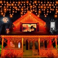 Xmasbokeh 33Ft 400 Led Halloween String Lights Orange Icicle Lights For Outside With 75 Drops Waterproof 8 Modes Plug In Curta