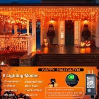 Xmasbokeh 33Ft 400 Led Halloween String Lights Orange Icicle Lights For Outside With 75 Drops Waterproof 8 Modes Plug In Curta