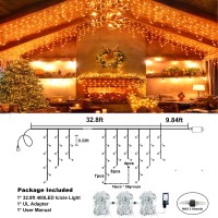 Xmasbokeh 33Ft 400 Led Halloween String Lights Orange Icicle Lights For Outside With 75 Drops Waterproof 8 Modes Plug In Curta