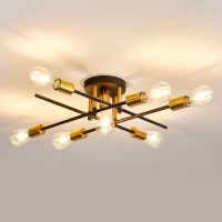 Uofus7 Light Semi Flush Mount Ceiling Light Fixture Matte With E26 Base Modern Black And Gold Chandelier Mid Century Ceiling Lamp For Farmhouse Kitchen Dining Room Bedroom Livingroom Bathroom