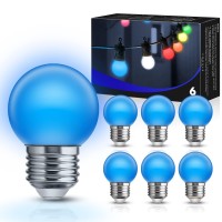 Jandcase 4Th Of July Decorations, G40 Blue Led Fourth Of July Bulbs,15 Watt Light Bulbs Replacement, Blue String Light Bulbs E26 Base, 1W Low Watt Globe For Indoor Outdoor Patio Decor, Non-Dim,6 Pack