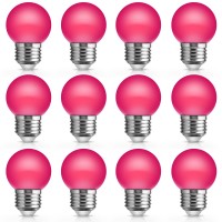 Jandcase G40 Pink Led Light Bulbs,15 Watt Light Bulbs Replacement, Pink String Light Bulbs E26 Base, 1W Low Watt Globe Light Bulb For Indoor Outdoor Patio Decor, Colored Light Bulbs Non-Dim,12 Pack