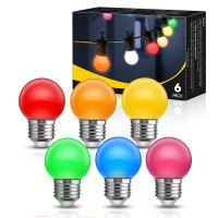 Jandcase G40 Multicolor Led Light Bulbs,15 Watt Light Bulbs Replacement, Multicolor String Light Bulbs E26 Base, 1W Low Watt Globe Light Bulb For Indoor Outdoor Patio Decor, Colored Light Bulbs 6 Pack