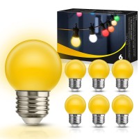 Jandcase G40 Yellow Led Light Bulbs,15 Watt Light Bulbs Replacement, Yellow String Light Bulbs E26 Base, 1W Low Watt Globe Light Bulb For Indoor Outdoor Patio Decor, Colored Light Bulbs Non-Dim,6 Pack