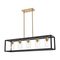 Melucee Black Chandeliers Rectangle 5 Lights Dining Room Lighting Fixtures Hanging Over Table Kitchen Island Lighting Linear Pe