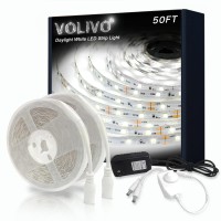 Volivo White Led Strip, 50Ft Dimmable Led Strip 6500K Bright Daylight White, Strong Adhesive, Flexible Tape Light For Mirror, Kitchen Cabinets, Bedroom