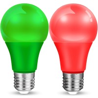 Red Light Bulb Green Light Bulb 9W (60W Equivalent) E26 Base Non-Dimmable, Led Colored Light Bulbs For Halloween Christmas Party Holiday Lighting 2-Pack (1 Red + 1 Green)